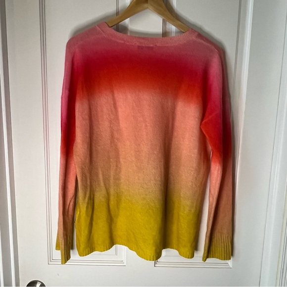 White + Warren Ombre Pink, Red, Orange and Yellow Sweater 100% cashmere Size L - Picture 4 of 5